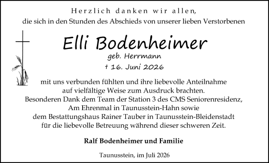 Traueranzeige von Elli Bodenheimer von Idsteiner Land/Untertaunus