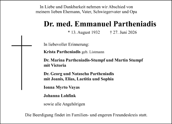Traueranzeige von Emmanuel Partheniadis von Allgemeine Zeitung Mainz