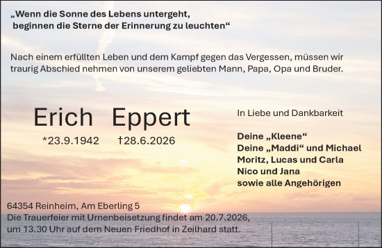 Traueranzeige von Erich Eppert von Darmstädter Echo