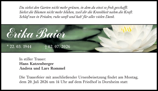 Traueranzeige von Erika Baier von Groß-Gerauer Echo