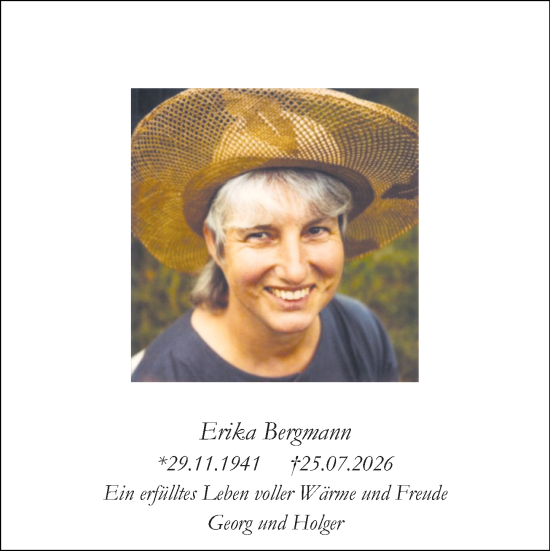 Traueranzeige von Erika Bergmann von Darmstädter Echo
