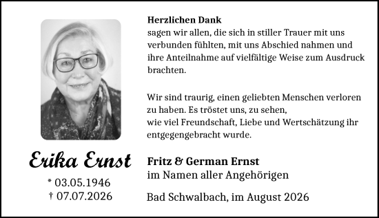 Traueranzeige von Erika Ernst von Idsteiner Land/Untertaunus