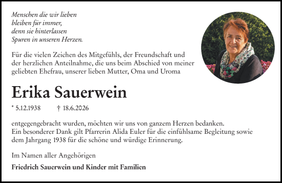 Traueranzeige von Erika Sauerwein von Darmstädter Echo