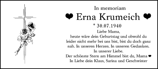Traueranzeige von Erna Krumeich von Wiesbadener Kurier