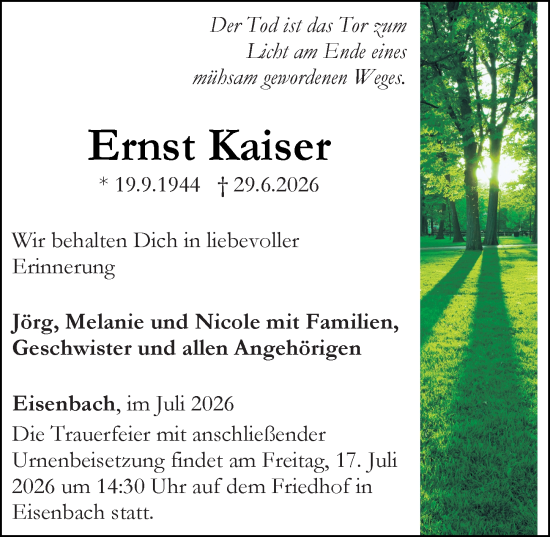 Traueranzeige von Ernst Kaiser von Camberger Anzeiger