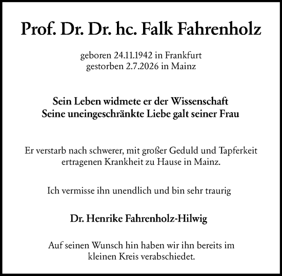 Traueranzeige von Falk Fahrenholz von Allgemeine Zeitung Mainz
