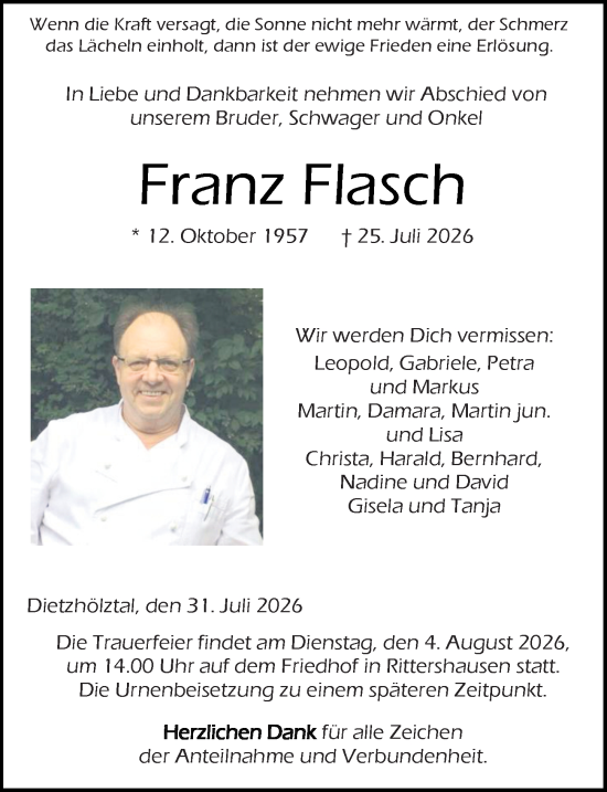 Traueranzeige von Franz Flasch von Dill Block