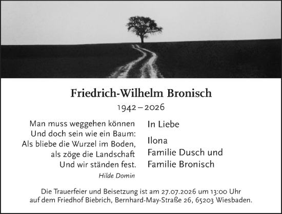 Traueranzeige von Friedrich-Wilhelm Bronisch von Rüsselsheimer Echo