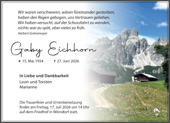 Traueranzeige von Gaby Eichhorn von Idsteiner Land/Untertaunus
