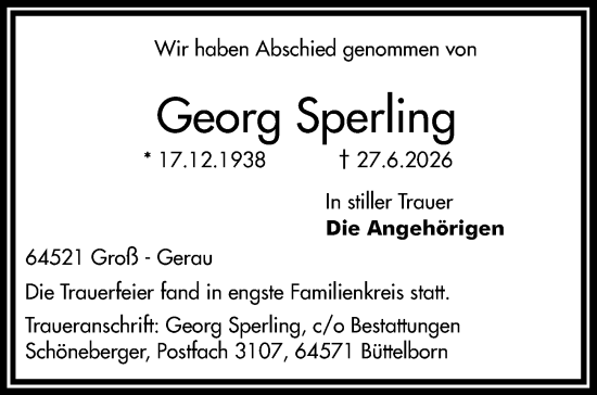 Traueranzeige von Georg Sperling von Groß-Gerauer Echo