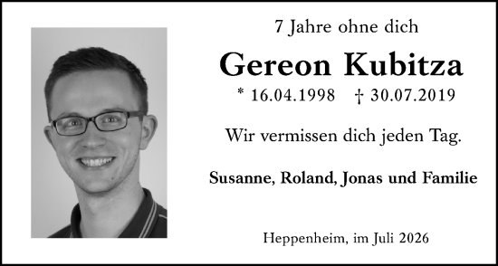 Traueranzeige von Gereon Kubitza von Starkenburger Echo
