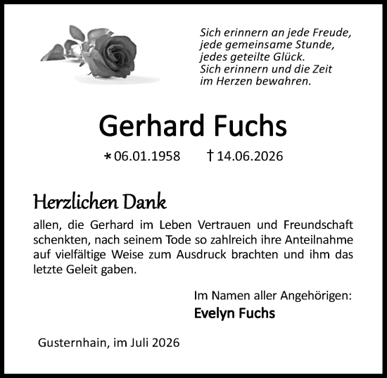 Traueranzeige von Gerhard Fuchs von Dill Block