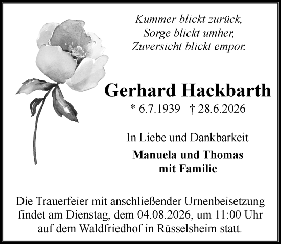Traueranzeige von Gerhard Hackbarth von Rüsselsheimer Echo