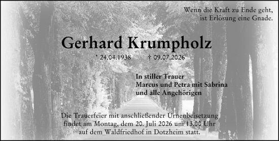 Traueranzeige von Gerhard Krumpholz von Wiesbadener Kurier