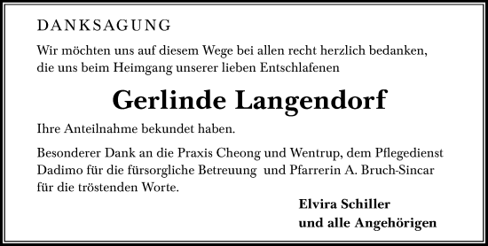 Traueranzeige von Gerlinde Langendorf von Darmstädter Echo
