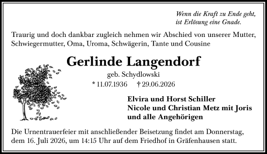Traueranzeige von Gerlinde Langendorf von Darmstädter Echo