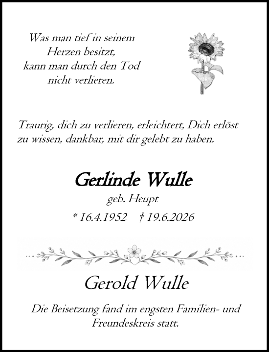Traueranzeige von Gerlinde Wulle von Rüsselsheimer Echo