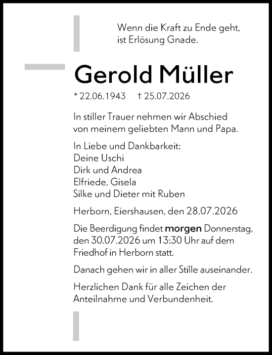 Traueranzeige von Gerold Müller von Dill Block