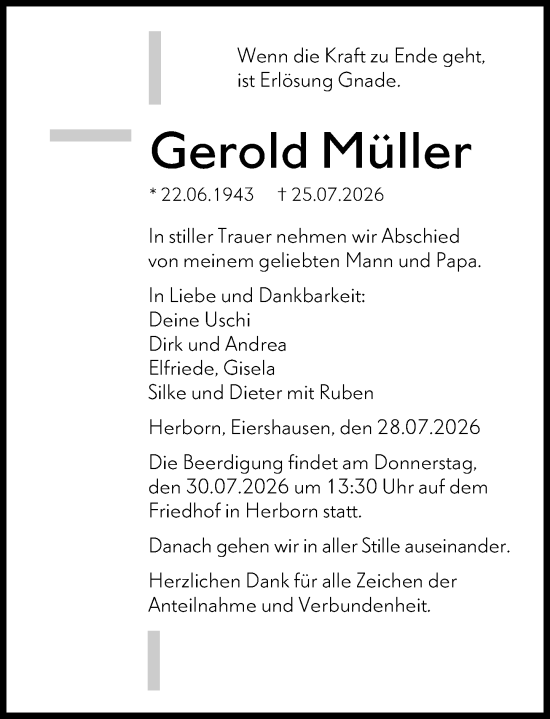 Traueranzeige von Gerold Müller von Dill-Block