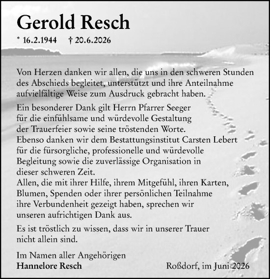 Traueranzeige von Gerold Resch von Darmstädter Echo