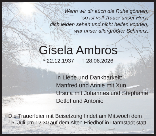 Traueranzeige von Gisela Ambros von Darmstädter Echo