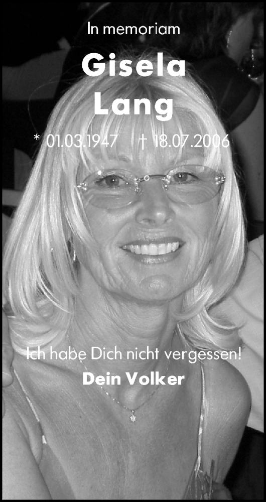 Traueranzeige von Gisela Lang von Allgemeine Zeitung Mainz