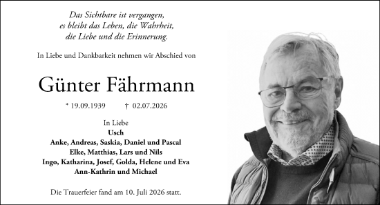 Traueranzeige von Günter Fährmann von Darmstädter Echo