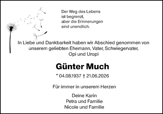 Traueranzeige von Günter Much von Darmstädter Echo