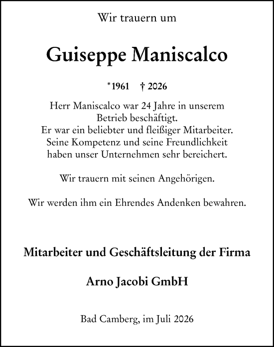 Traueranzeige von Guiseppe Maniscalco von Nassauische Neue Presse