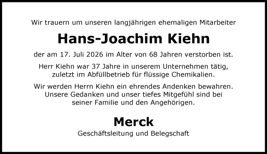 Traueranzeige von Hans-Joachim Kiehn von Darmstädter Echo