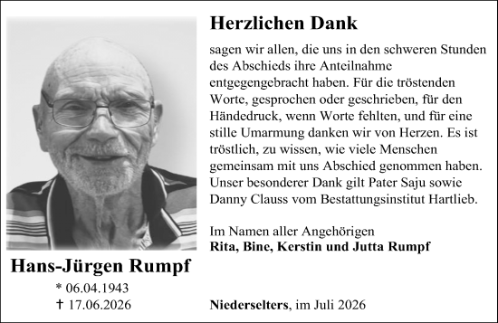 Traueranzeige von Hans-Jürgen Rumpf von Camberger Anzeiger