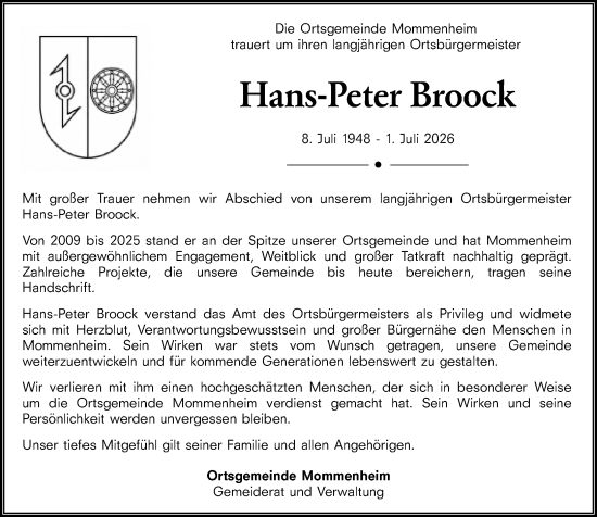 Traueranzeige von Hans-Peter Broock von Allgemeine Zeitung Mainz