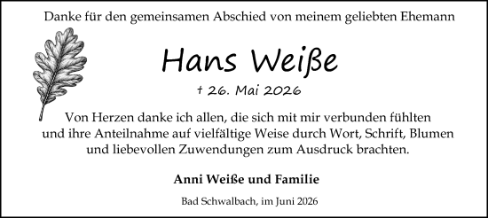 Traueranzeige von Hans Weiße von Idsteiner Land/Untertaunus