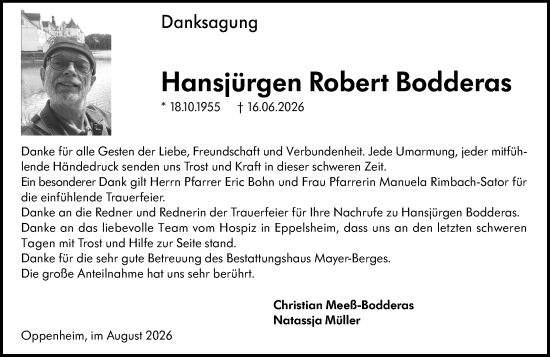 Traueranzeige von Hansjürgen Robert Bodderas von Allgemeine Zeitung Mainz