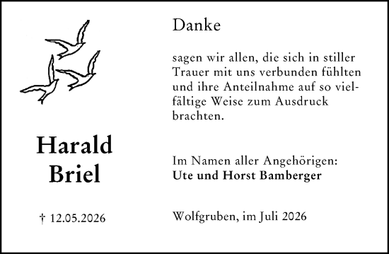 Traueranzeige von Harald Briel von Hinterländer Anzeiger