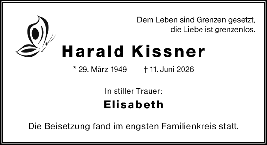 Traueranzeige von Harald Kissner von Wiesbadener Kurier