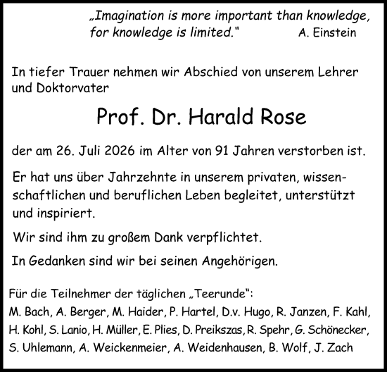 Traueranzeige von Harald Rose von Darmstädter Echo