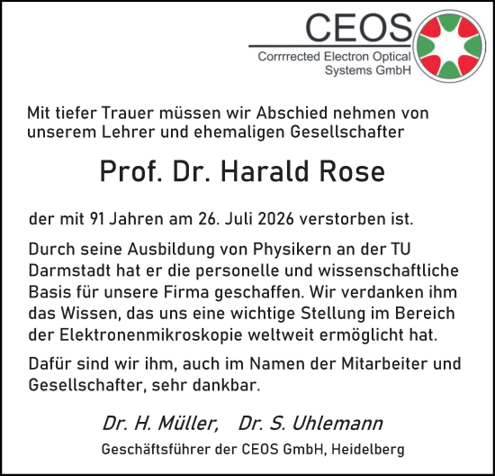 Traueranzeige von Harald Rose von Darmstädter Echo