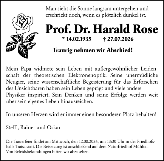 Traueranzeige von Harald Rose von Darmstädter Echo