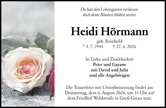 Traueranzeige von Heidi Hörmann von Groß-Gerauer Echo