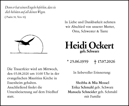 Traueranzeige von Heidi Ockert von Allgemeine Zeitung Mainz