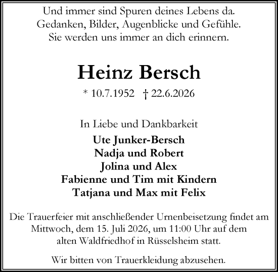 Traueranzeige von Heinz Bersch von Rüsselsheimer Echo