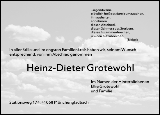 Traueranzeige von Heinz-Dieter Grotewohl von Allgemeine Zeitung Mainz