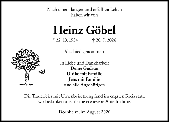 Traueranzeige von Heinz Göbel von Groß-Gerauer Echo