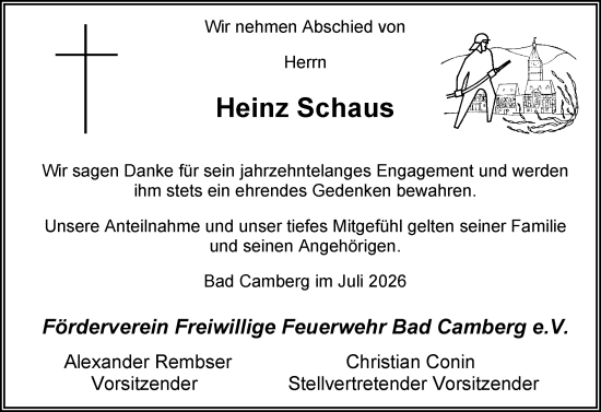Traueranzeige von Heinz Schaus von Camberger Anzeiger
