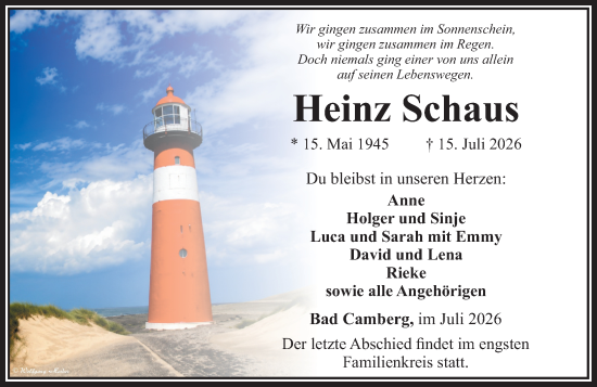 Traueranzeige von Heinz Schaus von Camberger Anzeiger