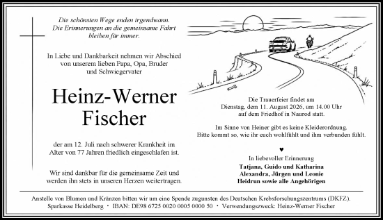 Traueranzeige von Heinz-Werner Fischer von Wiesbadener Kurier