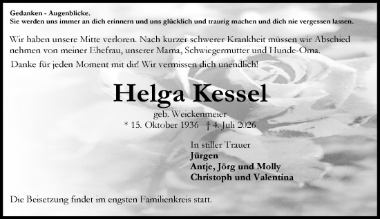 Traueranzeige von Helga Kessel von Allgemeine Zeitung Mainz