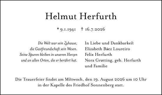 Traueranzeige von Helmut Herfurth von Wiesbadener Kurier