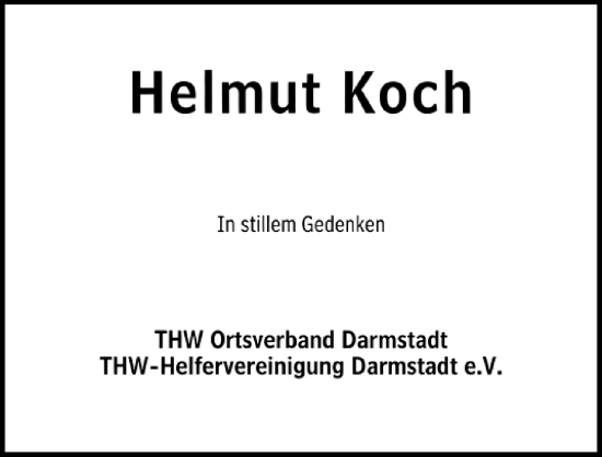 Traueranzeige von Helmut Koch von Darmstädter Echo